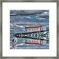 Reflections Lifeboat Houses And Smoke Cones Framed Print