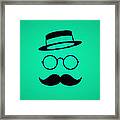 Retro Minimal Vintage Face With Moustache And Glasses Framed Print
