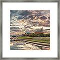 Riverfront Pier Sunrise Framed Print