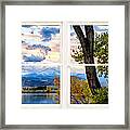 Rocky Mountains Lake Autumn Rustic White Washed Window View Framed Print