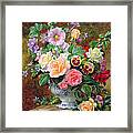 Roses Pansies And Other Flowers In A Vase Framed Print