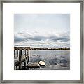 Rowboat And Pier, Mystic Harbour Framed Print