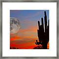 Saguaro Full Moon Sunset Framed Print