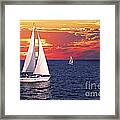 Sailboats at sunset Framed Print