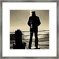 Sailor Statue Over Long Beach Harbor Framed Print