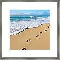 Sand, Footprints, Pacific Ocean Surf Framed Print