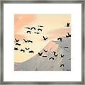 Sandhill Cranes And Mt Denali At Sunrise Framed Print