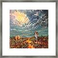 Scarecrow, Moon, Pumpkins And Mystery Framed Print