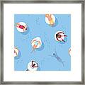 Seamless Summer Background With People Relaxing On Inflatable Rings Framed Print