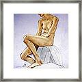 Tinted Figure Drawing Of A Seated Female Nude Dreaming Framed Print