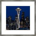Seattle Skyline At Night Framed Print