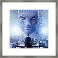 Security Officer Watching Cloud Blocks Forming Face In Sky Framed Print