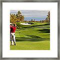 Senior Male Caucasian Golfer Driving Off The Tee In Fall Framed Print
