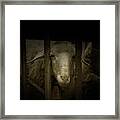 Sheep With Bell Behind Wooden Gate Framed Print