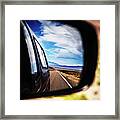 Side View Mirror Of Car Driving On Road Framed Print