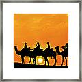 Silhouette Of Camel Caravan In The Framed Print