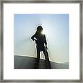 Silhouette Of Young Girl On Top Of A Mountain. Framed Print
