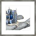 Skyscraper City In The Palm Of A Hand Framed Print