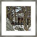 Snowfall And The Japanese Garden House Framed Print