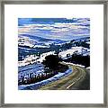 Snowy Scene And Rural Road Framed Print