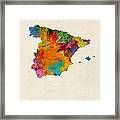 Spain Watercolor Map Framed Print
