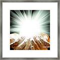 Spiritual Light In Cupped Hands On A Black Background Framed Print