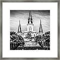 St. Louis Cathedral In New Orleans Black And White Picture Framed Print