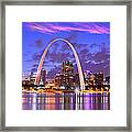 St. Louis Skyline At Dusk Gateway Arch Color Panorama Missouri Framed Print