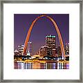 St. Louis Skyline At Night Gateway Arch Color Panorama Missouri Framed Print