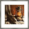 Still Life With Lantern And Old Book Framed Print