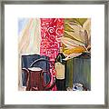 Oil Painting Still Life With Red Cloth And Pottery Framed Print