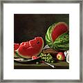 Still Life With Watermelon And Grapes Framed Print