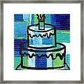 Stl250 Birthday Cake Blue And Green Small Abstract Framed Print