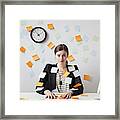 Studio Shot Of Young Woman Working In Office Covered With Adhesive Notes Framed Print