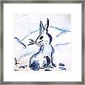 Sumi-e Snow Bunny Framed Print