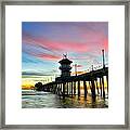 Sunet At Huntington Beach Pier Framed Print