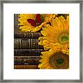 Sunflowers And Old Books Framed Print