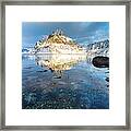 Sunlight On Snowy Mountain Reflected In Framed Print