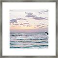 Sunrise Over Ocean Waves With Palm Framed Print