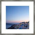 Sunset And Moon Over Oia - Santorini - Greece Framed Print