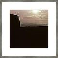 Sunset Arches National Park With Silhouetted Man On Ridge With S Framed Print