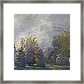Sunset In A Foggy Fall Day Framed Print