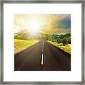 Sunset In Nature With Endless Road Framed Print