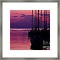 Sunset In Pink And Purple With Yachts At Bay Framed Print