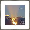 Sunset Rays Bursting Through The Clouds With Jet Stream From Aircraft. Framed Print