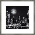 Super Moon Over Nyc Bw Framed Print