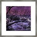 Surreal Fantasy Haunting Trees Nature - Purple Pink Nature Trees Rocks And Flying Raven Framed Print