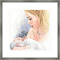 Teen And Baby Sister Watercolor Portrait Framed Print
