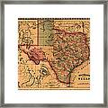 Texas Map Art - Vintage Antique Map Of Texas Framed Print