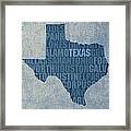 Texas Word Art State Map On Canvas Framed Print